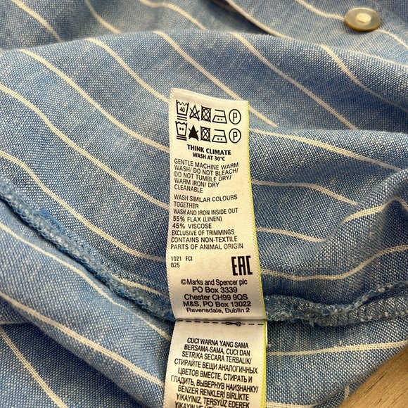 M&S Collection Blue Stripes Linen Blend Midi Shirt Dress - Picture 12 of 15